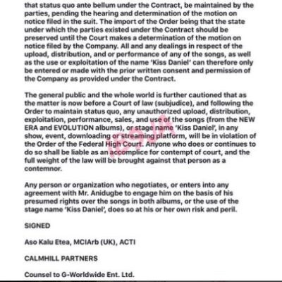 Kiss Daniel Gets Sued By G-Worldwide (Details)