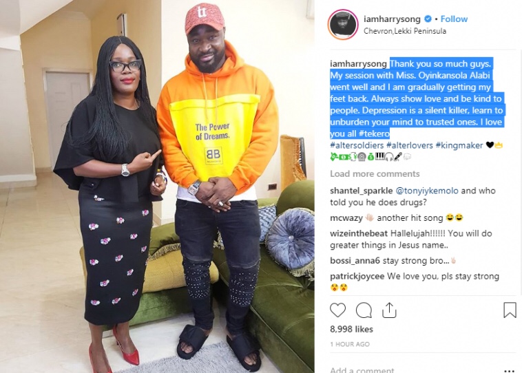 Harrysong undergoes therapy over depression