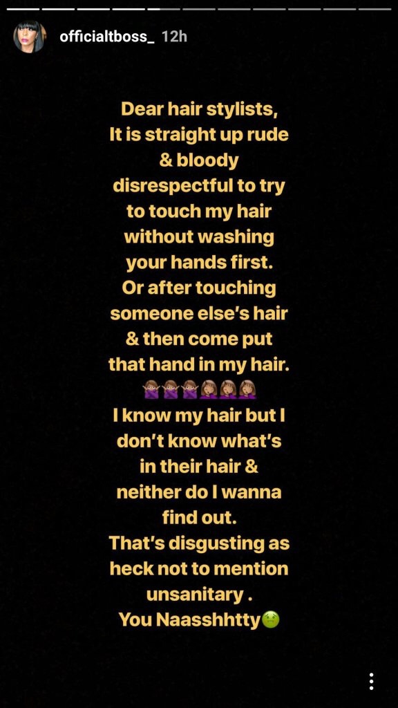 TBoss lashes out at Nigerian hair stylists